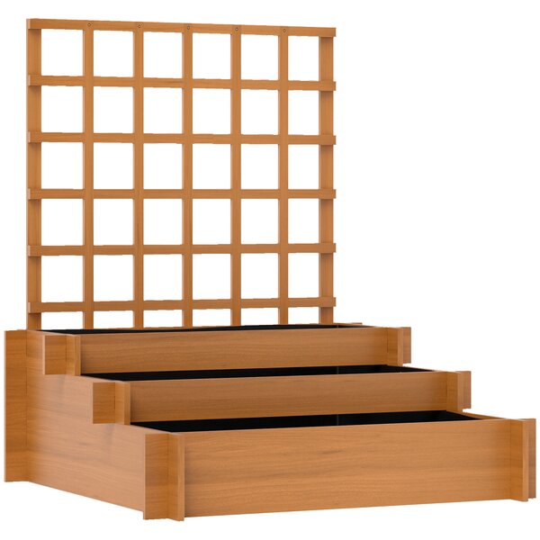 Outsunny Fioriera con Grigliato a 3 Livelli in Legno di Abete e Tessuto non Tessuto, 95x95x110 cm, Marrone | Aosom Italy