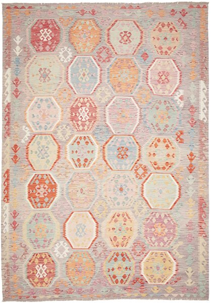 Tappeto Kilim Afghanistan Astratto Grigio Pastello Policromo 252x356 Cm