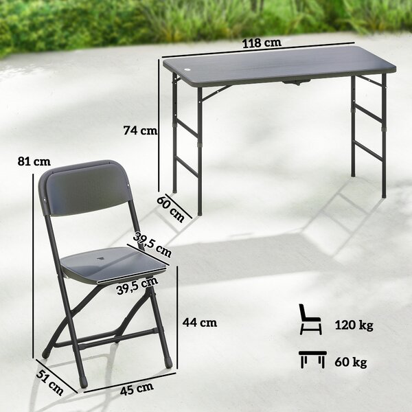 Outsunny Set Tavolo e Sedie da Giardino Pieghevole 5 Pezzi Grigio | Aosom Italy