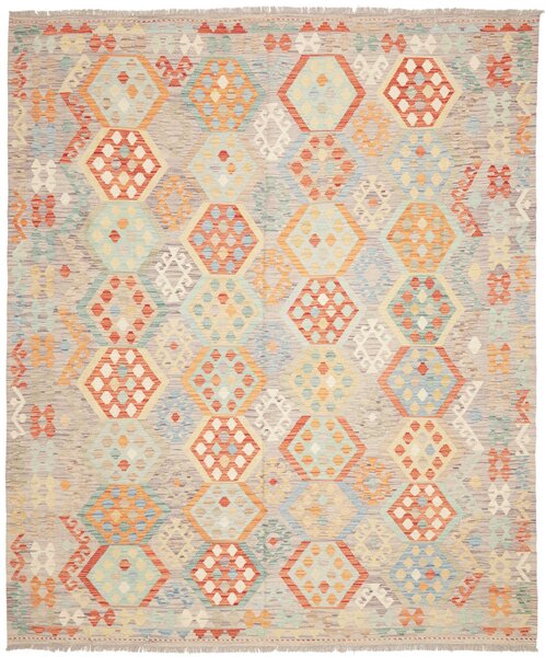 Tappeto Kilim Afghanistan Geometrico Grigio Pastello 245x293 Cm