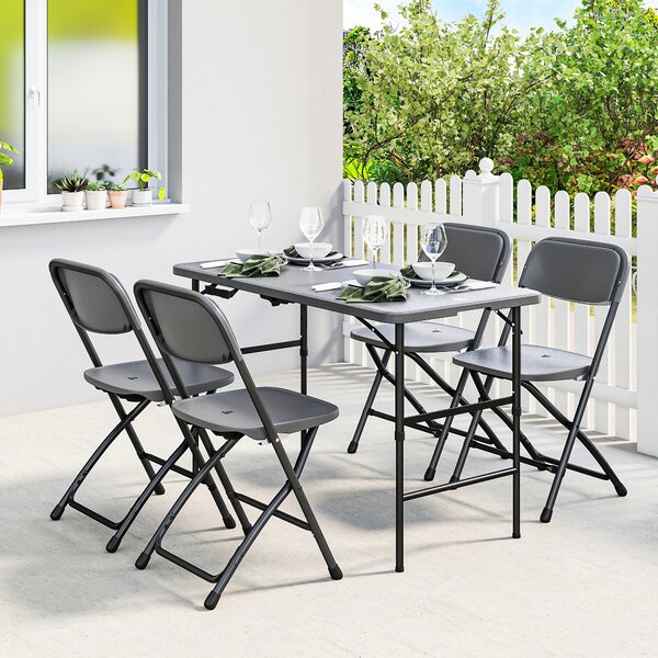 Outsunny Set Tavolo e Sedie da Giardino Pieghevole 5 Pezzi Grigio | Aosom Italy