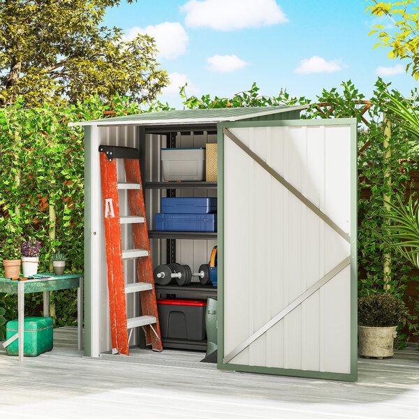 Outsunny Casetta da Giardino con Porta e tetto inclinato, Capanno Porta Attrezzi in Acciaio, 100x104x160 cm, Verde Chiaro | Aosom Italy