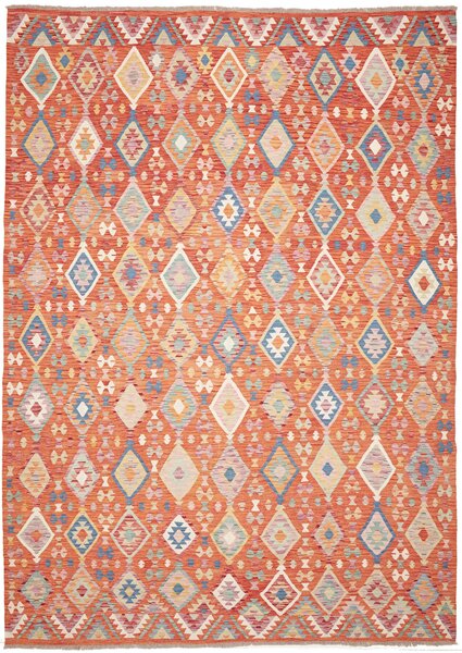 Tappeto Kilim Afghanistan Geometrico Arancio Multicolore 250x356 Cm