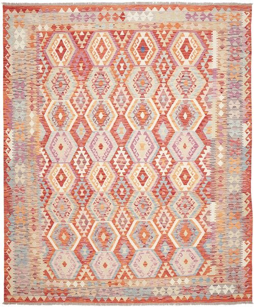 Tappeto Kilim Afghanistan Geometrico Terracotta Azzurro 255x302 Cm