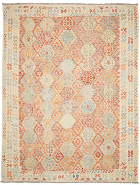 Tappeto Kilim Afghanistan Astratto Arancio Azzurro 296x391 Cm
