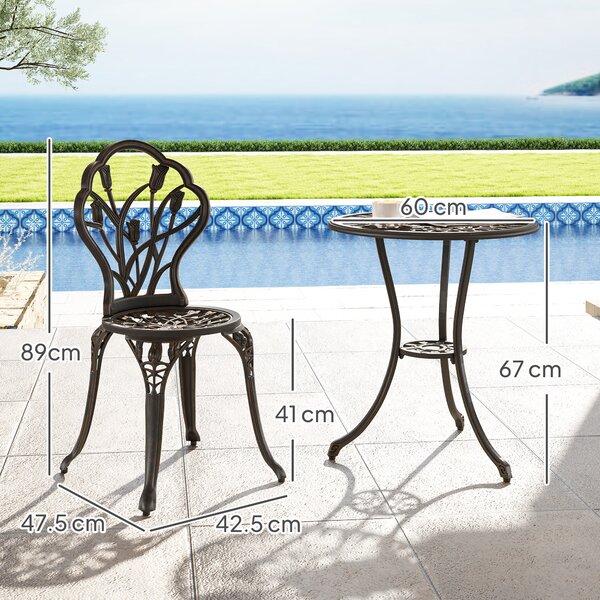 Outsunny Set da Esterno 3 Pezzi con 2 Sedie da Giardino e Tavolo Rotondo con Foro per Ombrellone, Bronzo | Aosom Italy