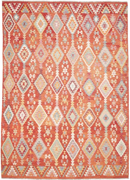 Tappeto Kilim Afghanistan Geometrico Arancio Terracotta 252x358 Cm