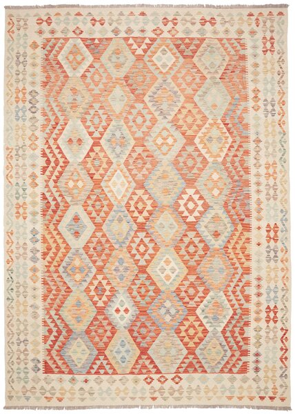 Tappeto Kilim Afghanistan Geometrico Terracotta Azzurro 250x344 Cm