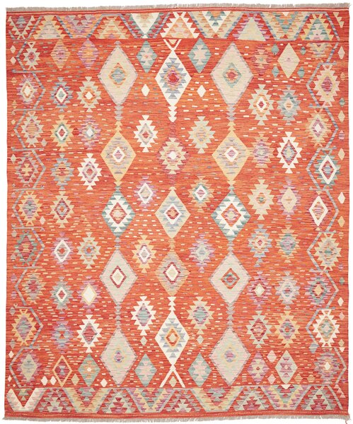 Tappeto Kilim Afghanistan Geometrico Arancio Beige 248x301 Cm