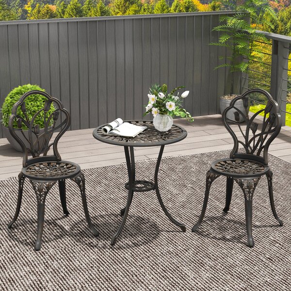 Outsunny Set da Esterno 3 Pezzi con 2 Sedie da Giardino e Tavolo Rotondo con Foro per Ombrellone, Bronzo | Aosom Italy