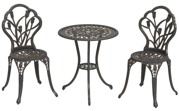 Outsunny Set da Esterno 3 Pezzi con 2 Sedie da Giardino e Tavolo Rotondo con Foro per Ombrellone, Bronzo | Aosom Italy