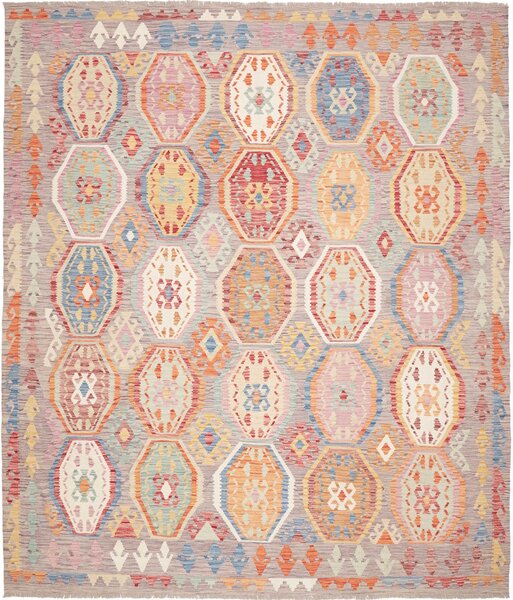 Tappeto Kilim Afghanistan Geometrico Multicolore Grigio 252x290 Cm