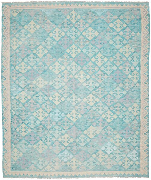 Tappeto Kilim Afghanistan Geometrico Azzurro Tenue Beige 247x297 Cm
