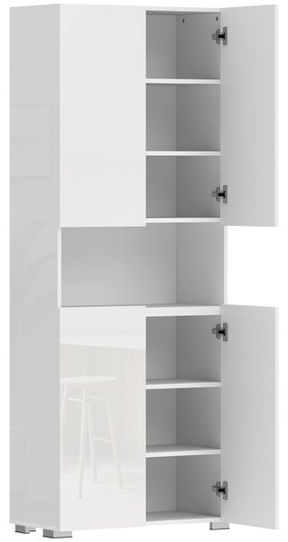 HOMCOM Credenza Cucina Alta 180cm, Mobile Dispensa con Ante Soft-Close, Ripiano Aperto, 2 Armadietti, Ripiani Regolabili, Mobile Cucina Moderno per Sala da Pranzo Soggiorno, Bianco Lucido | Aosom Italy