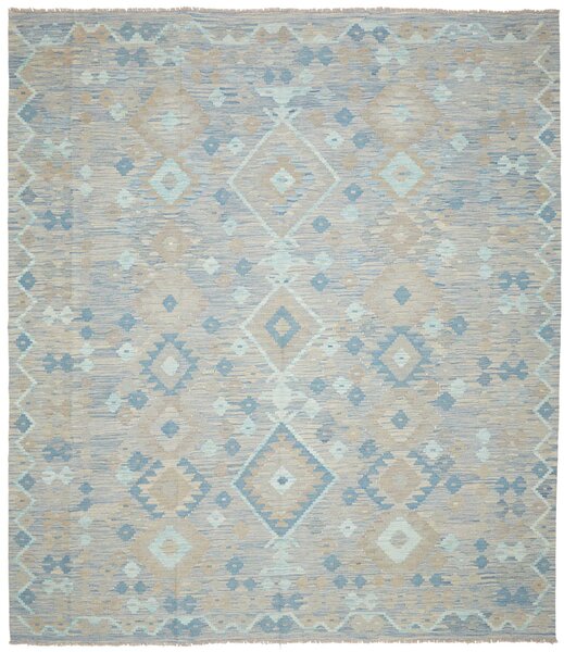 Tappeto Kilim Afghanistan Geometrico Celeste Beige 255x293 Cm