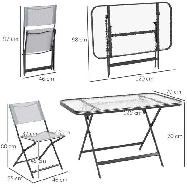 Outsunny Set Tavolo e Sedie da Giardino 5pz con 4 Sedie Pieghevoli in Texteline Traspirante, Grigio | Aosom Italy