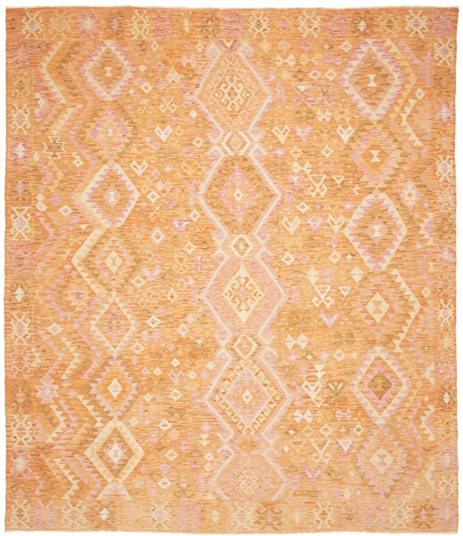 Tappeto Kilim Afghanistan Geometrico Arancio Rosa 258x296 Cm