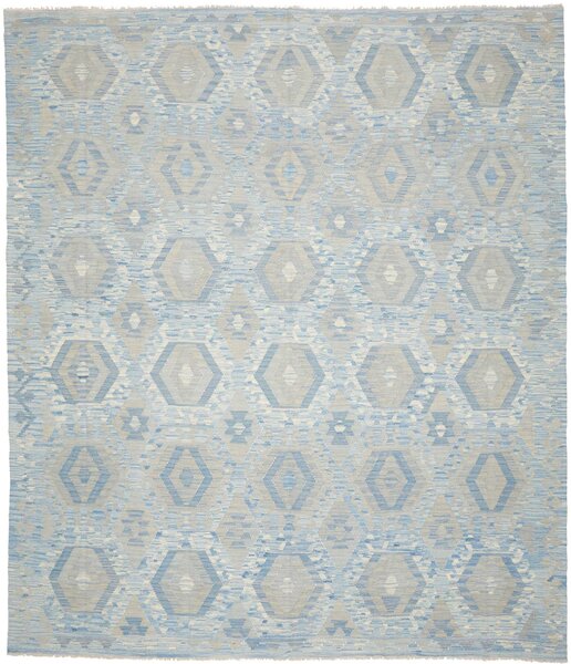 Tappeto Kilim Afghanistan Geometrico Blu Grigio 267x305 Cm