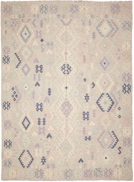 Tappeto Kilim Afghanistan Geometrico Beige Lilla 254x340 Cm