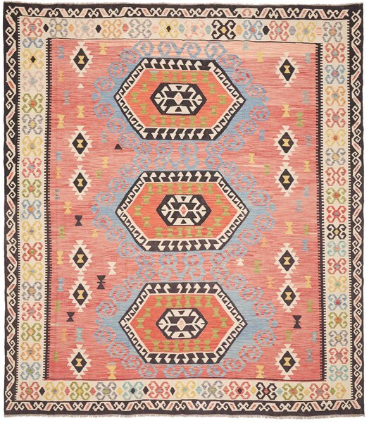 Tappeto Kilim Afghanistan Astratto Salmone Azzurro 264x297 Cm