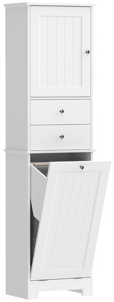 HOMCOM Mobile Bagno con Cesto per Biancheria Pieghevole, Armadietto e 2 Cassetti, in Legno, 45x30x171 cm, Bianco | Aosom Italy