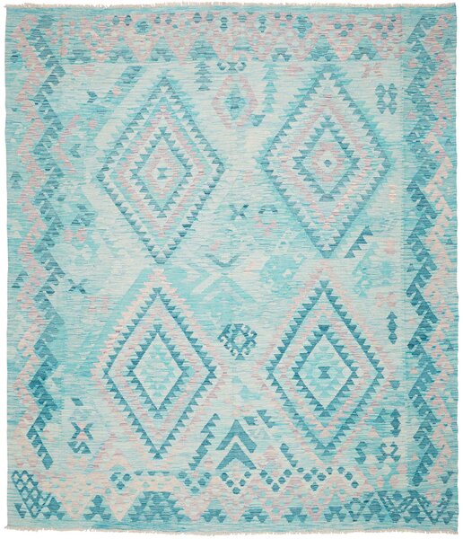 Tappeto Kilim Afghanistan Astratto Blu Turchese 246x284 Cm