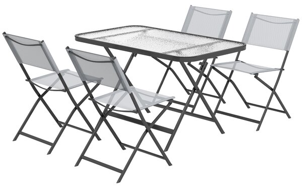 Outsunny Set Tavolo e Sedie da Giardino 5pz con 4 Sedie Pieghevoli in Texteline Traspirante, Grigio | Aosom Italy