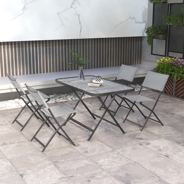 Outsunny Set Tavolo e Sedie da Giardino 5pz con 4 Sedie Pieghevoli in Texteline Traspirante, Grigio | Aosom Italy