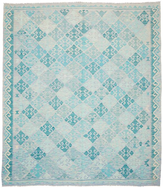 Tappeto Kilim Afghanistan Geometrico Azzurro Turchese 256x298 Cm