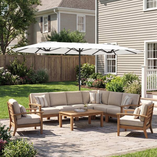 Outsunny Ombrellone Doppio a 12 Stecche con Manovella, in Metallo e Poliestere, 4.6x2.7 m, Bianco | Aosom Italy