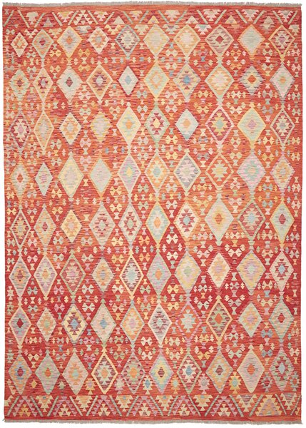 Tappeto Kilim Afghanistan Astratto Terracotta Multicolore 255x357 Cm