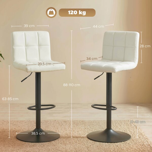 HOMCOM Set 2 Sgabelli da Bar Regolabili con Poggiapiedi, in Pelle PU e Acciaio, 39.5x44x88-110 cm, Crema | Aosom Italy