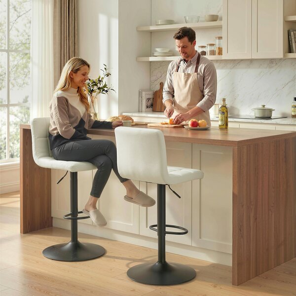 HOMCOM Set 2 Sgabelli da Bar Regolabili con Poggiapiedi, in Pelle PU e Acciaio, 39.5x44x88-110 cm, Crema | Aosom Italy