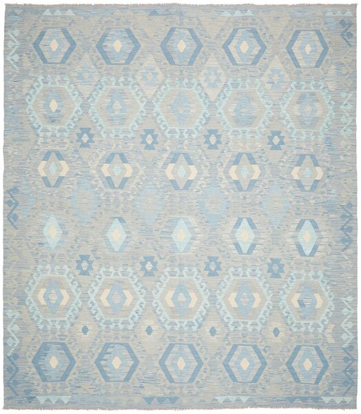 Tappeto Kilim Afghanistan Geometrico Azzurro Grigio 262x298 Cm