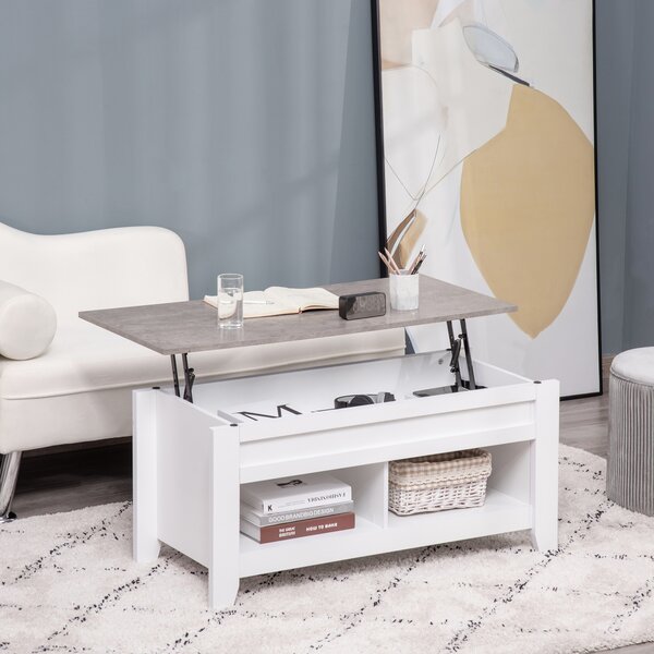 HOMCOM Tavolino rettangolare con piano sollevabile, 2 scomparti aperti, pannello truciolare 105 x 50 x 49 cm - bianco
