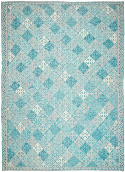 Tappeto Kilim Afghanistan Geometrico Turchese Azzurro 292x405 Cm