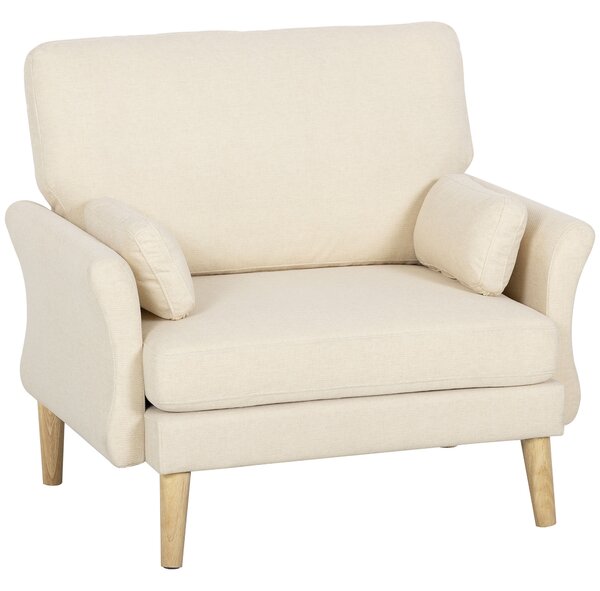 HOMCOM Poltrona Imbottita Effetto Velluto con Gambe in Legno per Soggiorno e Camera da Letto, 103x80x103 cm, Bianco Crema | Aosom Italy