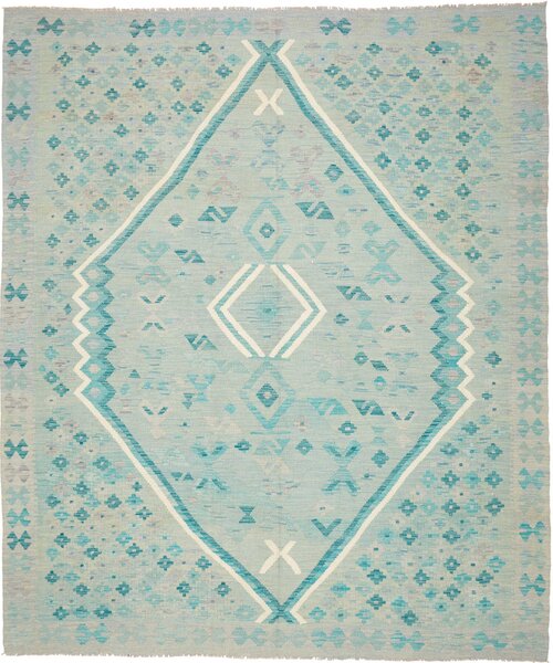 Tappeto Kilim Afghanistan Geometrico Azzurro Turchese Chiaro 245x290 Cm