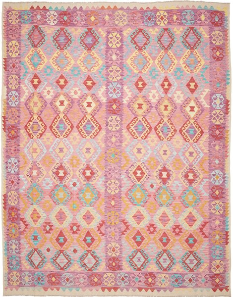 Tappeto Kilim Afghanistan Geometrico Rosa Lilla 268x343 Cm