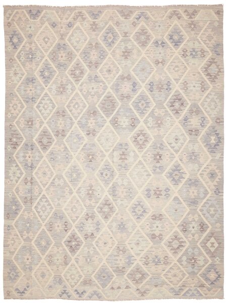 Tappeto Kilim Afghanistan Geometrico Avorio Blu 257x342 Cm