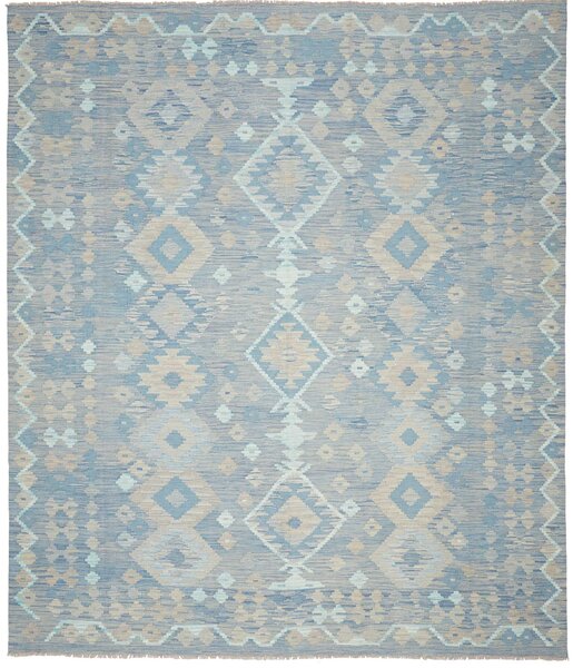 Tappeto Kilim Afghanistan Geometrico Azzurro Beige 252x295 Cm
