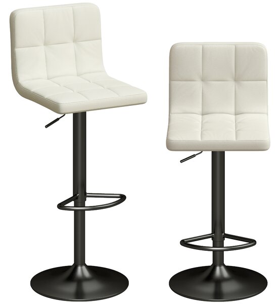 HOMCOM Set 2 Sgabelli da Bar Regolabili con Poggiapiedi, in Pelle PU e Acciaio, 39.5x44x88-110 cm, Crema | Aosom Italy