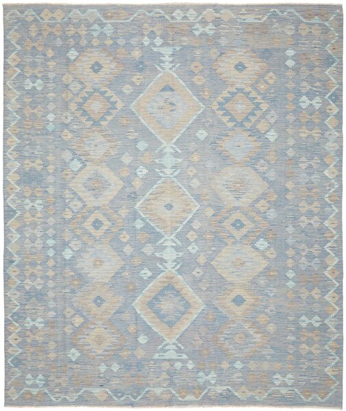 Tappeto Kilim Afghanistan Geometrico Azzurro Beige 245x289 Cm