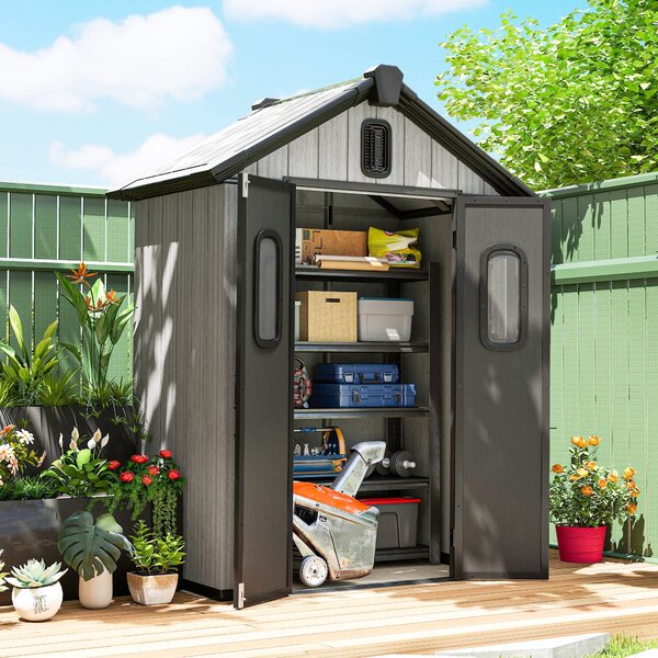Outsunny Capanno Giardino 160L x 98P x 217A cm, Plastica, Doppie Porte Bloccabili, Grigio | Aosom Italy