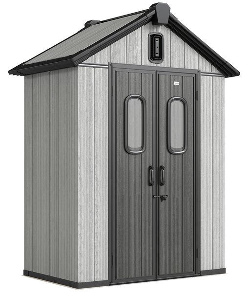 Outsunny Capanno Giardino 160L x 98P x 217A cm, Plastica, Doppie Porte Bloccabili, Grigio | Aosom Italy