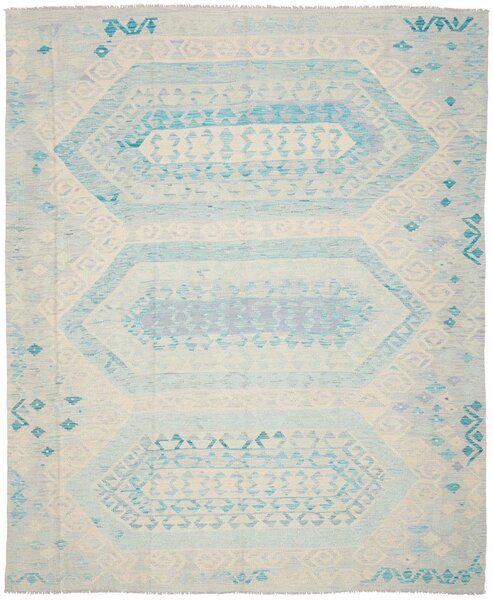 Tappeto Kilim Afghanistan Astratto Azzurro Crema 243x295 Cm
