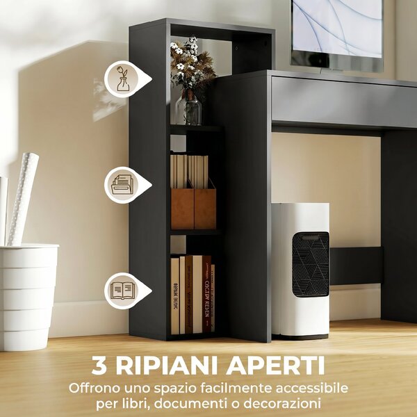 HOMCOM Scrivania PC Moderna con 3 Ripiani Aperti e Cassetto, in Legno Nero, 100x40x90 cm | Aosom Italy