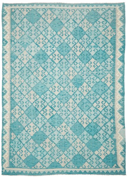 Tappeto Kilim Afghanistan Geometrico Azzurro Avorio 239x339 Cm