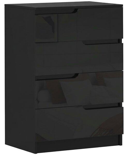 HOMCOM Cassettiera 4 Cassetti Moderna e Minimal in Legno, 60x40x85 cm, Nero Lucido | Aosom Italy