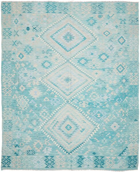 Tappeto Kilim Afghanistan Geometrico Turchese Azzurro 245x300 Cm